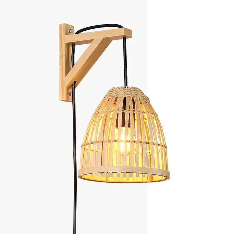 Aplique de pared en madera con pantalla de bambú "CESTA"