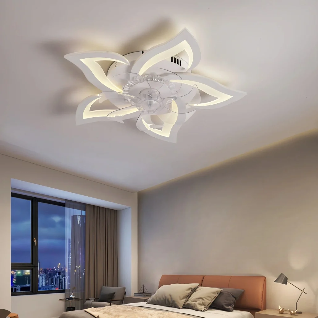 Ventilador de techo en forma de flor regulable silencioso con mando a distancia y motor inverter para dormitorio