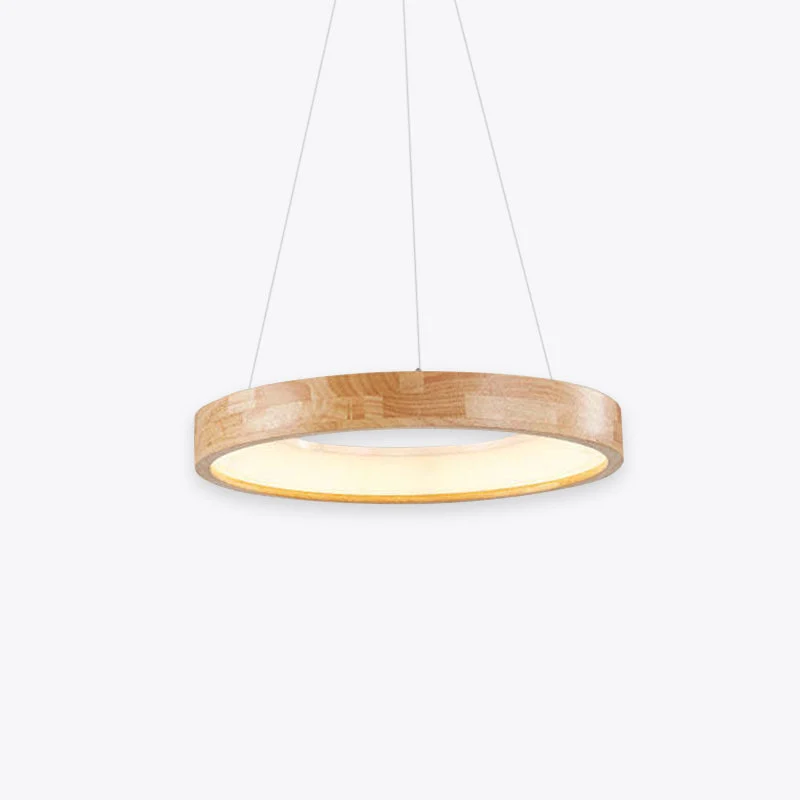 Muto Natural Anillo Acrílico LED Lámpara Colgante Madera