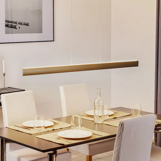 Lámpara colgante LED Runa, bronce, longitud 132 cm