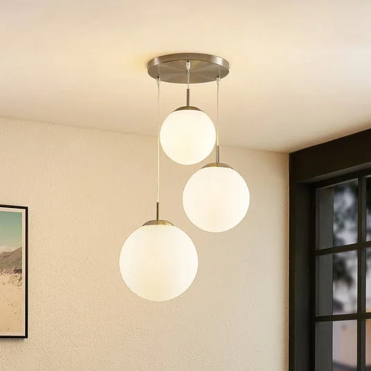 Lámpara colgante Lindby Heleska, blanca, cristal, 3 luces, Ø 47cm