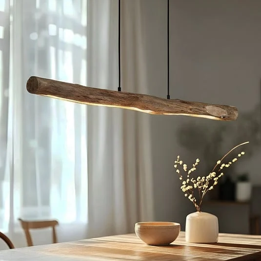 Lámpara colgante LED Lindby Nekala, negra, madera, 120 cm de largo