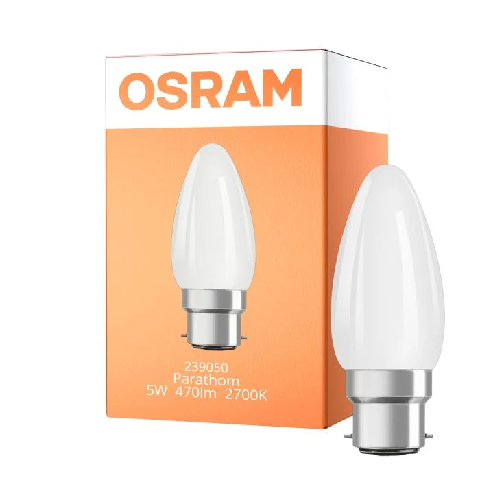 Osram Classic LED B22d Vela Mate 5W 470lm - 827 Luz muy Cálida | Regulable - Reemplazo 40W