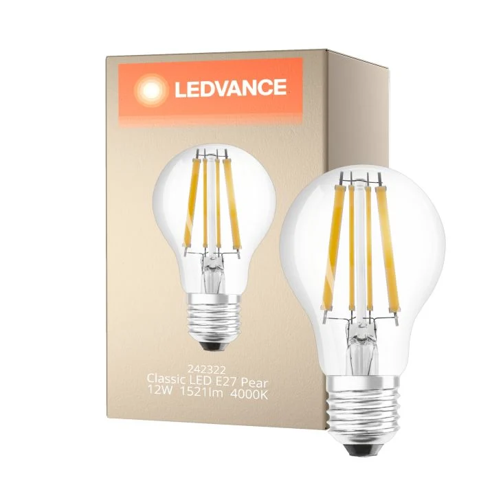Osram Classic LED E27 Pera con Filamento Clara 12W 1521lm - 840 Blanco Frio | Regulable - Reemplazo 100W