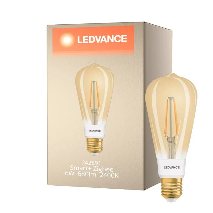 Ledvance Smart+ Zigbee E27 Edison Classic con Filamento Oro 6W 680lm - 825 Luz muy Cálida | Regulable - Reemplazo 50W