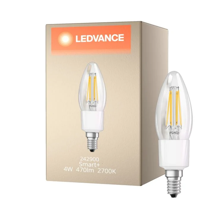 Ledvance Smart+ Wifi E14 Vela Classic con Filamento 4W 470lm - 827 Luz muy Cálida | Regulable - Reemplazo 40W