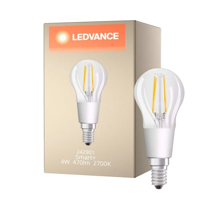 Ledvance Smart+ Wifi E14 Pera Classic con Filamento 4W 470lm - 827 Luz muy Cálida | Regulable - Reemplazo 40W