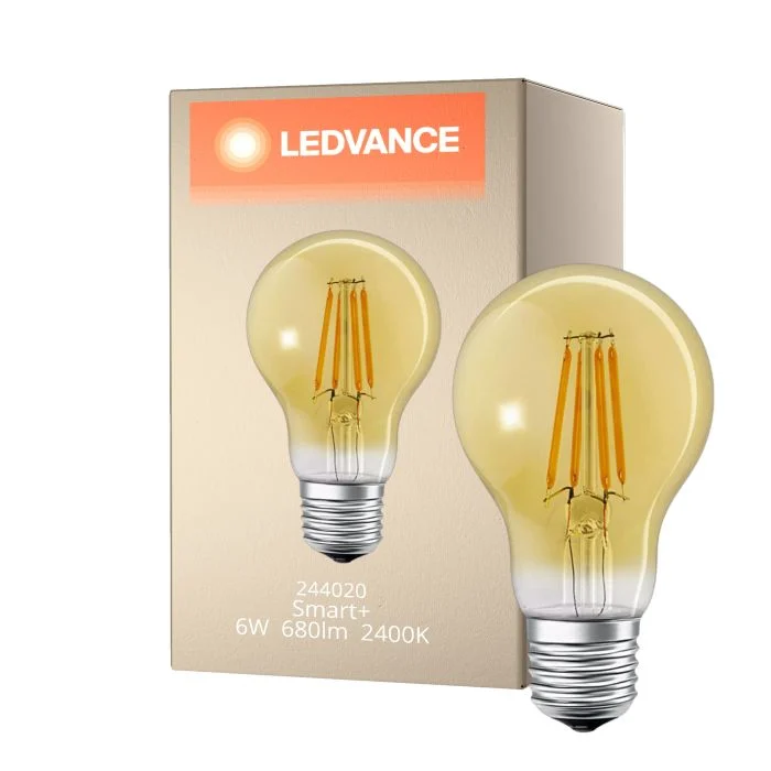 Ledvance Smart+ Wifi E27 Pera Classic Con Filamento Oro 6W 680lm - 824 Luz Muy Cálida | Regulable - Reemplazo 50W