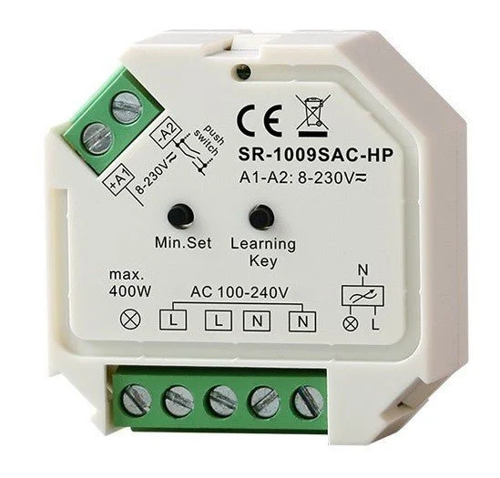 Mini Regulador (RF + PUSH) Monocolor Triac 400W max. 230V (1 canal) SUNRICHER - Perfect RF