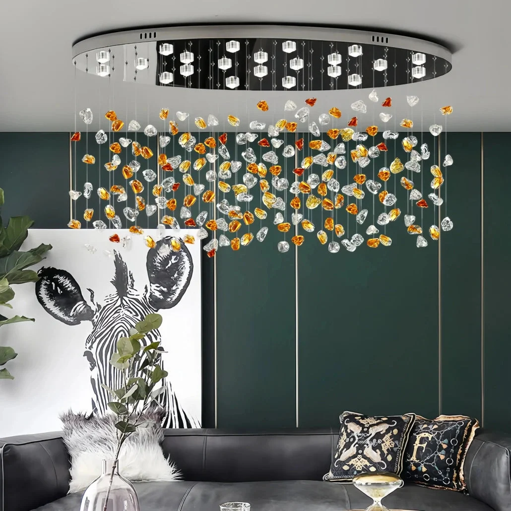 Lámpara colgante de cristal moderna ovalada multicolor con LED para salón
