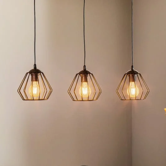 Lámpara colgante Agat negro, 3 luces larga