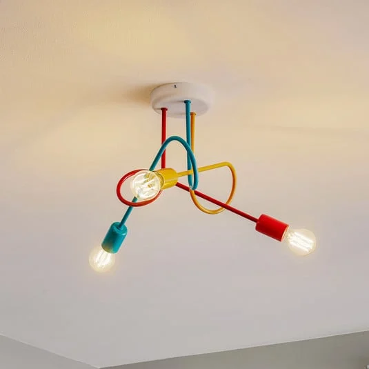 Lámpara de techo Oxford 3 luces naranja/rojo/turquesa