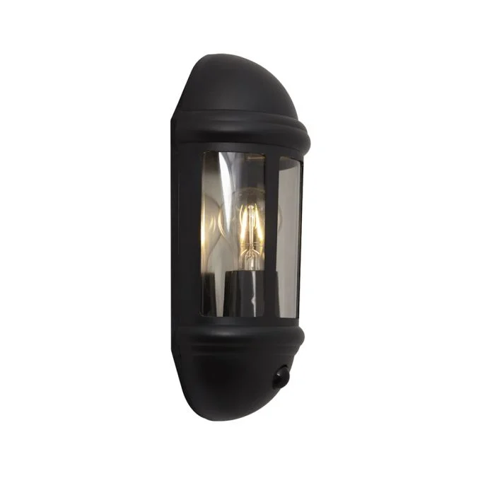 Ansell LED Luz de pared Latina Mitad Linterna Negro - Apta para E27 hasta 42W | IP65 - Sensor de movimiento y luz