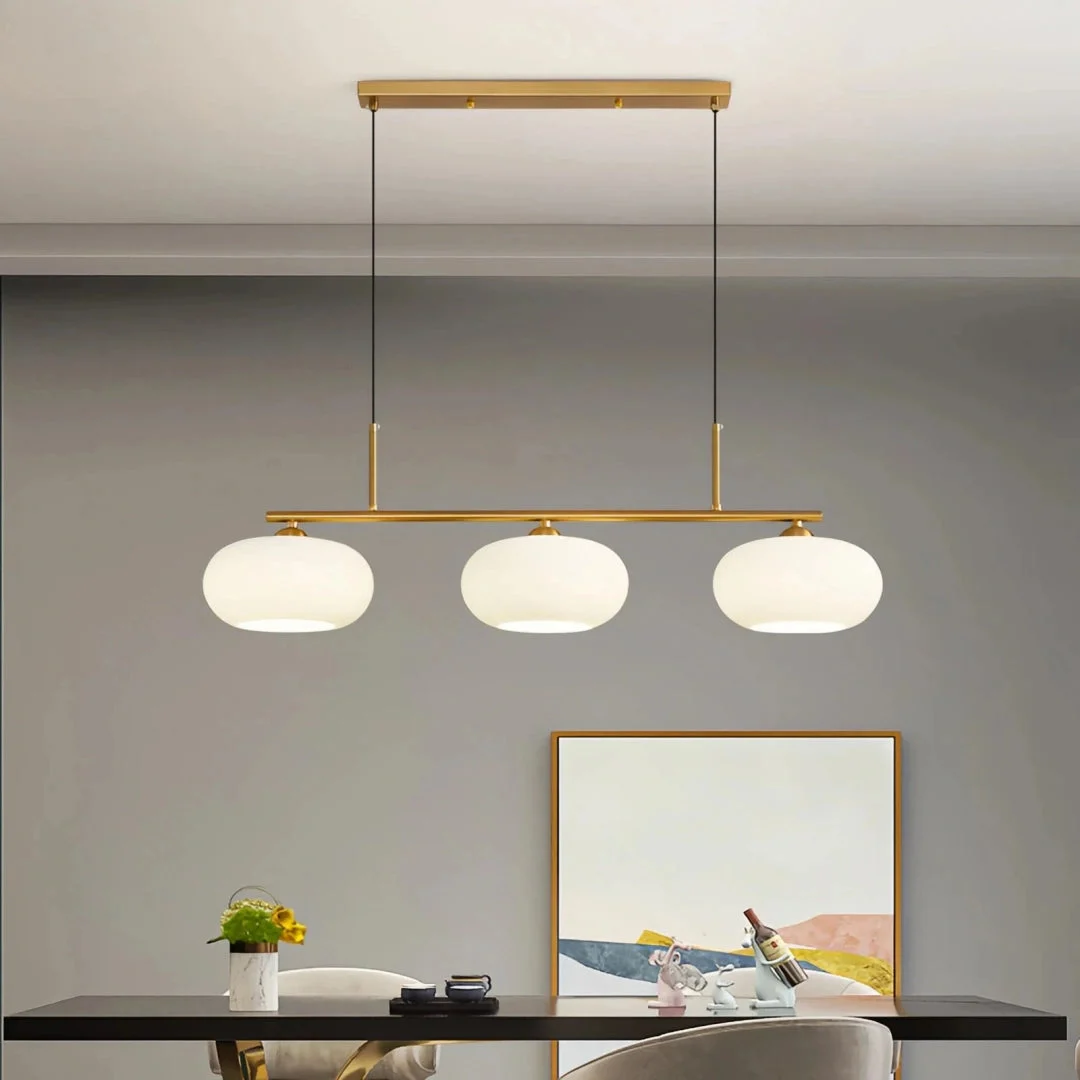 Lámpara colgante de tres luces LED regulable de vidrio moderno para comedor
