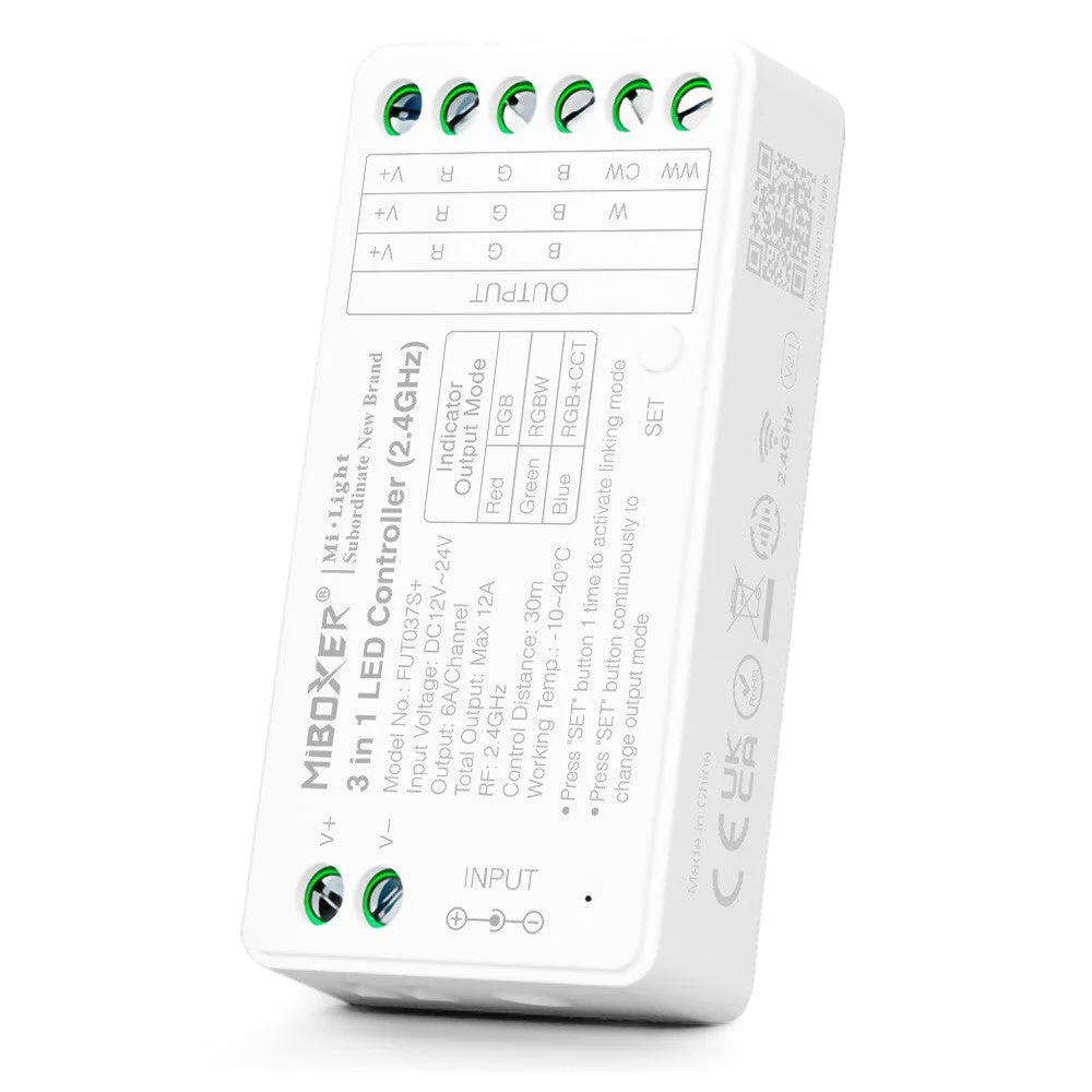 Controlador de tira LED 3 en 1- RGB - RGBW - RGB+CCT - 12/24V DC - 2.4G - MiBoxer - FUT037S+