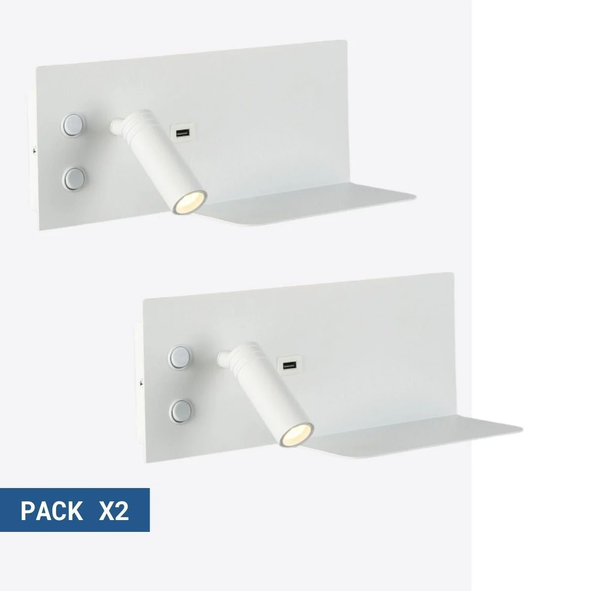 Pack x 2 - Aplique de pared para lectura con puerto USB "Kerta" - Iluminación doble - 3W+7W