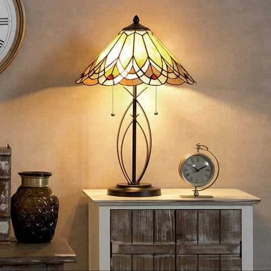 Lámpara de mesa 5186 con pantalla de vidrio ámbar