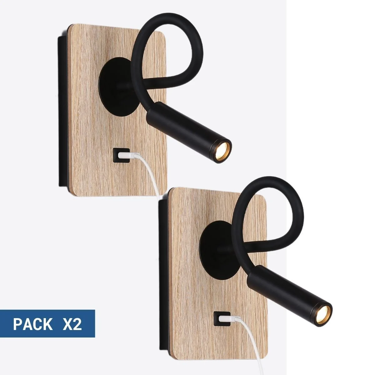 Pack x 2 - Aplique de pared flexible para lectura con puerto USB "LONDON USB" - Chip CREE - 3W