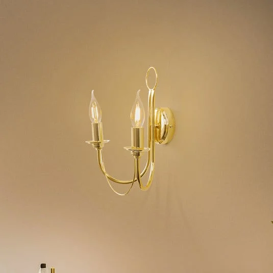 Aplique de pared retro, 2 luces, dorado