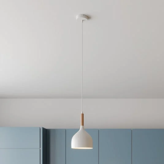 Lámpara colgante Noak, blanco/madera natural, Ø 17 cm