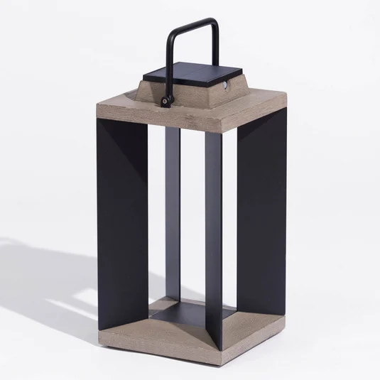 Linterna solar Teckalu, aluminio negro, 45,5 cm