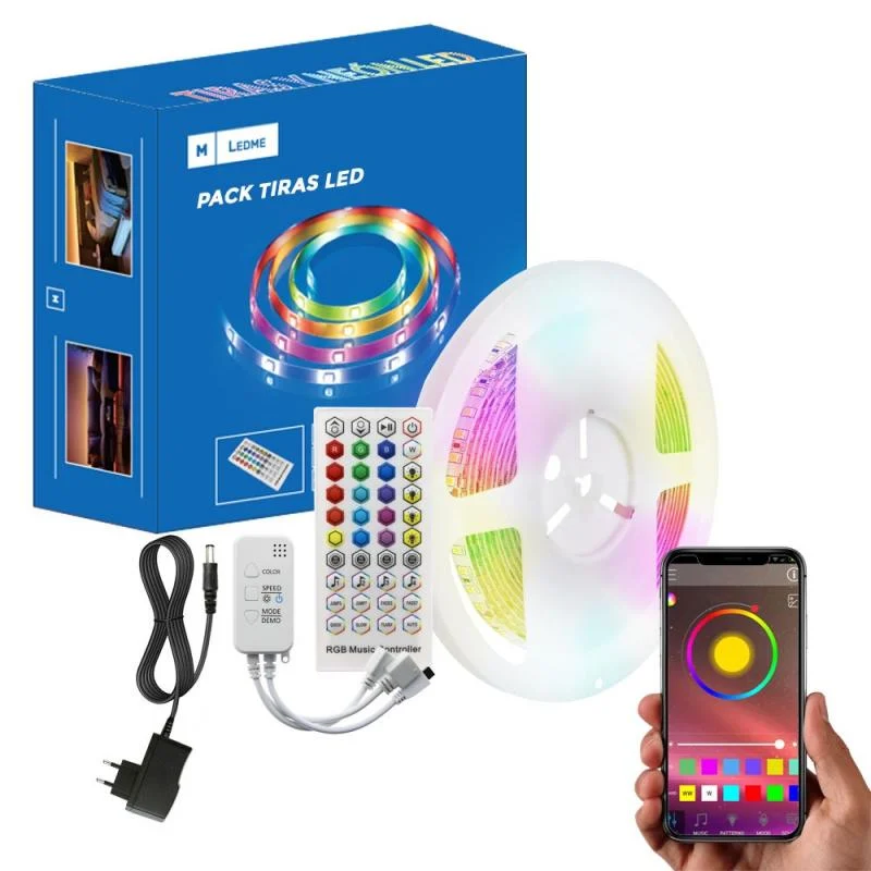 Kit Tira LED 13W 24V SMD5050 16LED/m RGB IP20 con Mando + App + Fuente de Alimentación (15 Metros)