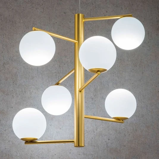 Lámpara colgante Tin Tin de 6 luces dorada satinada