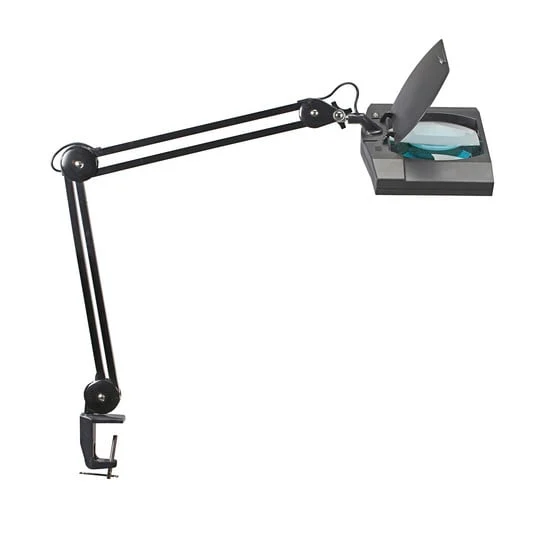 Lámpara con lupa LED MAULvitrum, negra, con pinza, metal