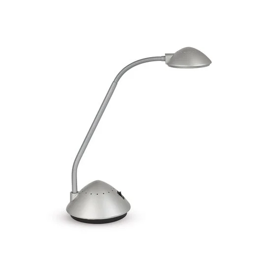 Lámpara de mesa LED MAULarc, plateada, altura 38 cm, flexible