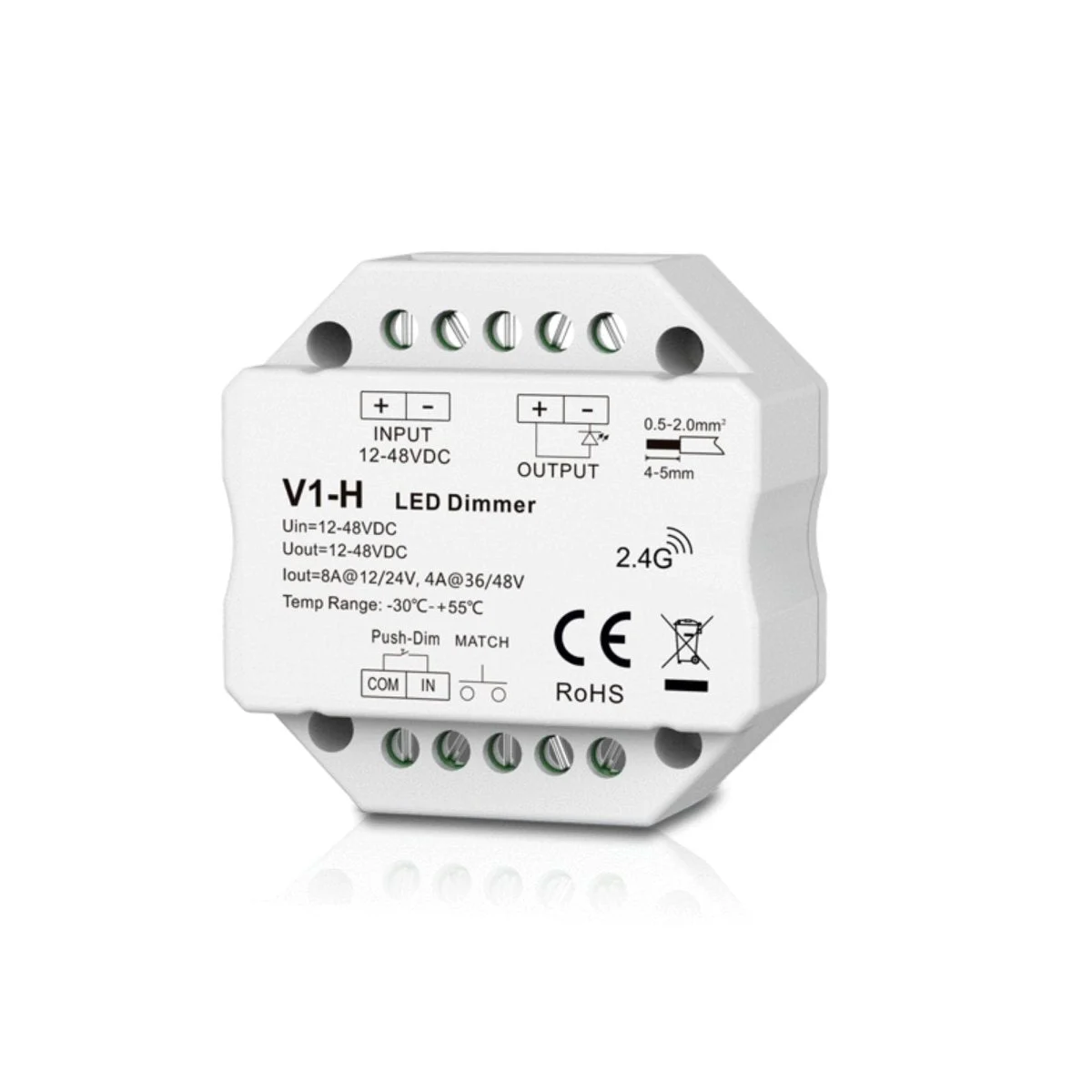 Controlador monocolor 12-48V DC - 8A - RF 2.4G - PUSH dimmer - Tamaño MINI - Skydance