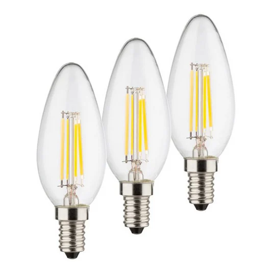 Bombilla vela LED E14 4W 2.700K Filamento Set de 3