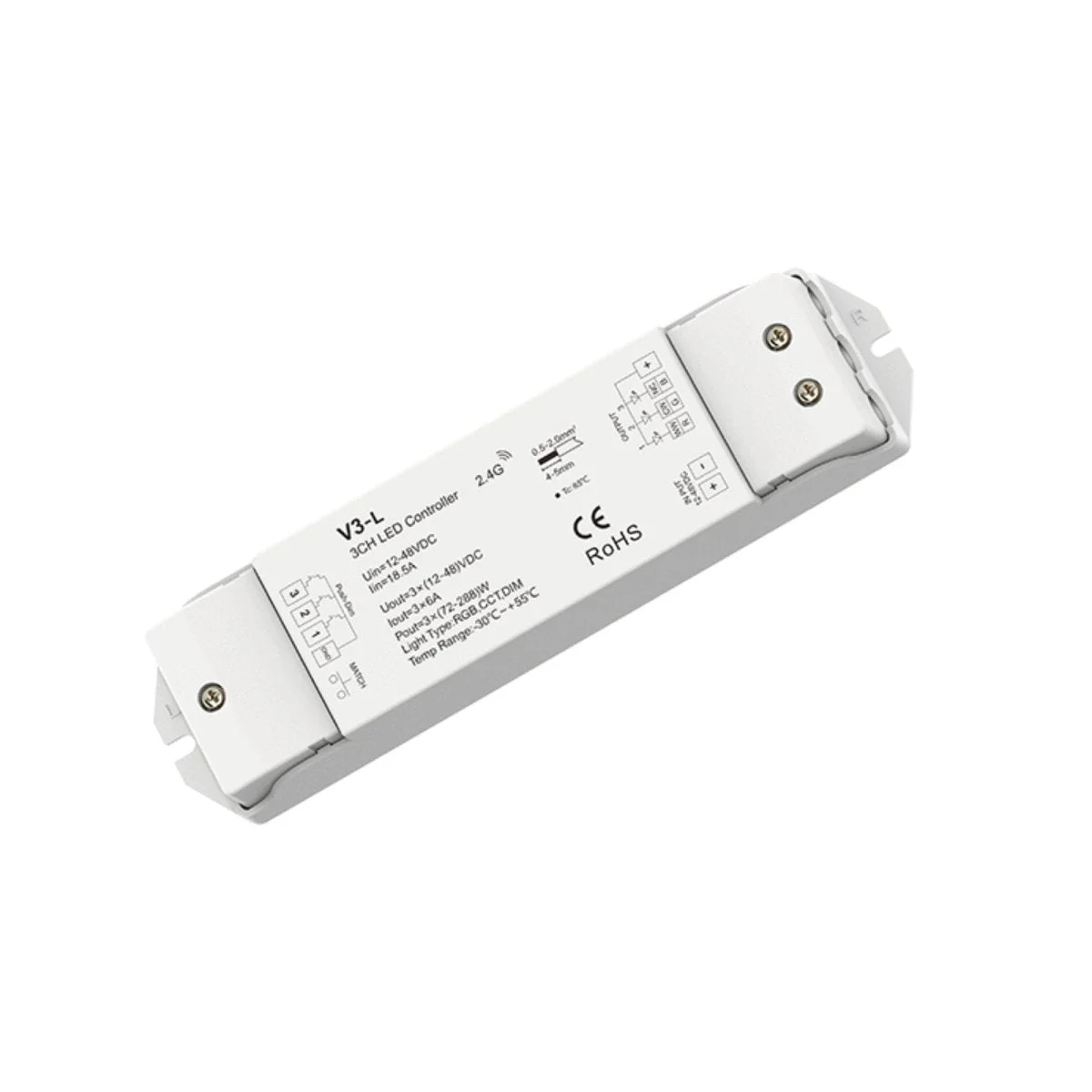 Controlador RGB / CCT / Monocolor 12-48V DC - 18A (6A/canal) - RF 2.4G - PUSH dimmer - Skydance