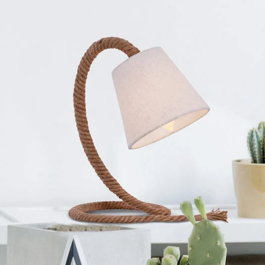 Lámpara de mesa Rope, pantalla tela cuerda natural