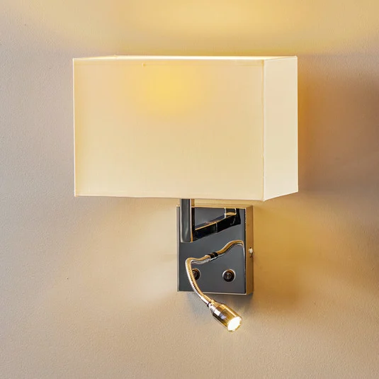 Aplique de pared LED para hotel, blanco, textil, 2 luces, lámpara de lectura LED