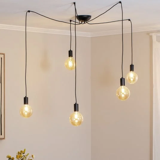 Lámpara colgante Spider en negro, 5 luces