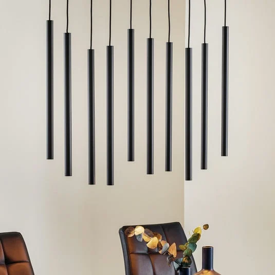 Lámpara colgante Laser con 10 luces, negro