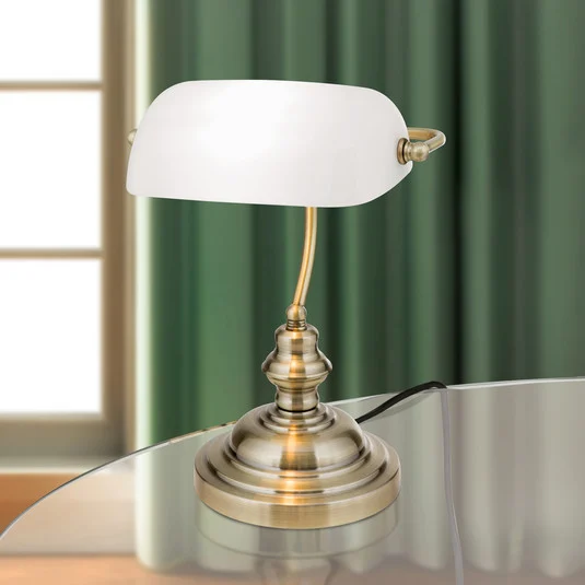 Lámpara de mesa Onella en ópalo estilo banquero