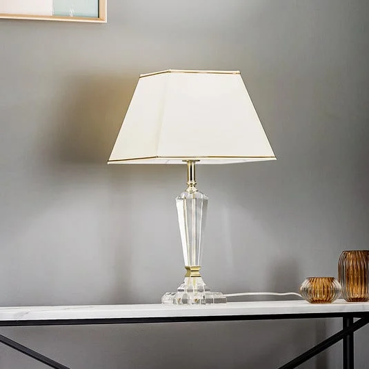 Lámpara de mesa Veronique, pie estrecho, crema/oro