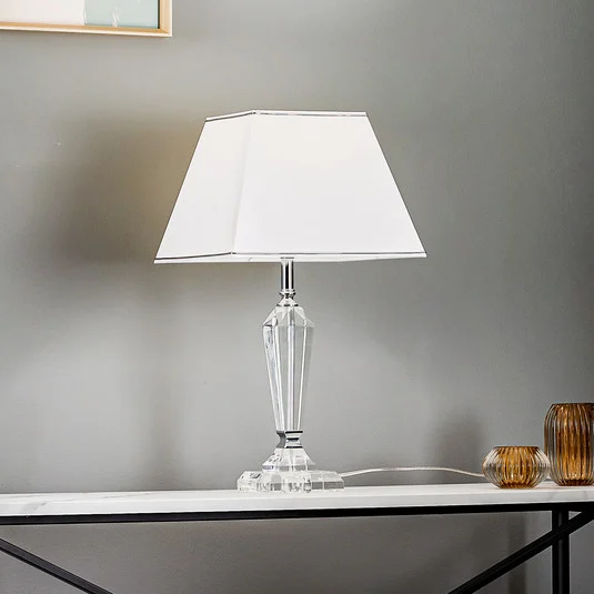 Lámpara mesa Veronique, pie estrecho, blanco/cromo