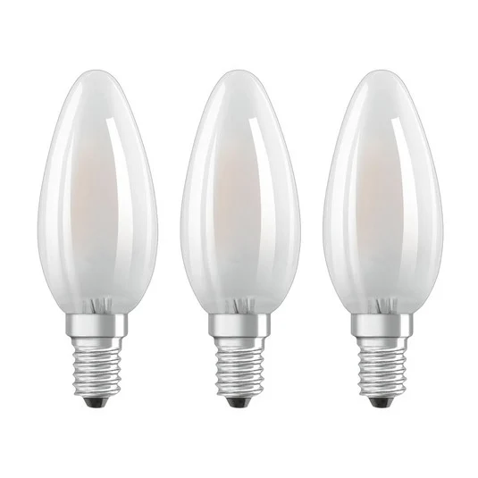 Vela LED OSRAM E14 Classic B 4,2 W 2700 K mate, paquete de 3