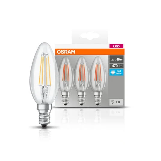 OSRAM vela LED E14 4W filamento 4.000K 470lm 3 ud