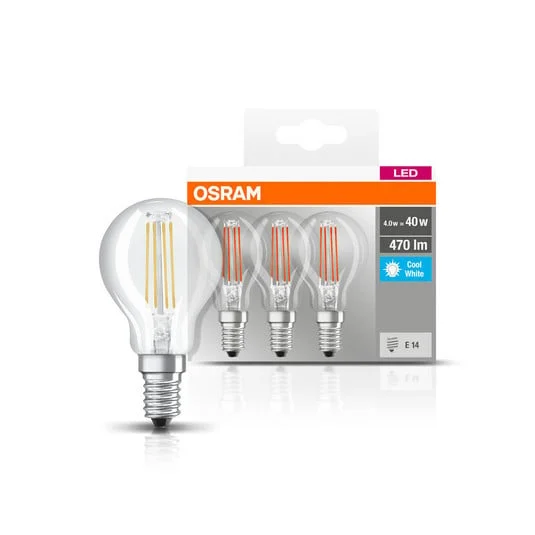 OSRAM LED E14 P40 4W filamento 840 470lm 3 ud