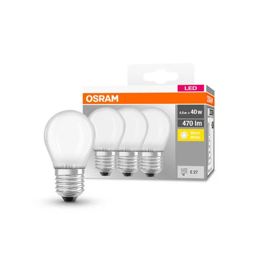OSRAM LED gota E27 P40 4W 2.700K 470lm mate 3 ud