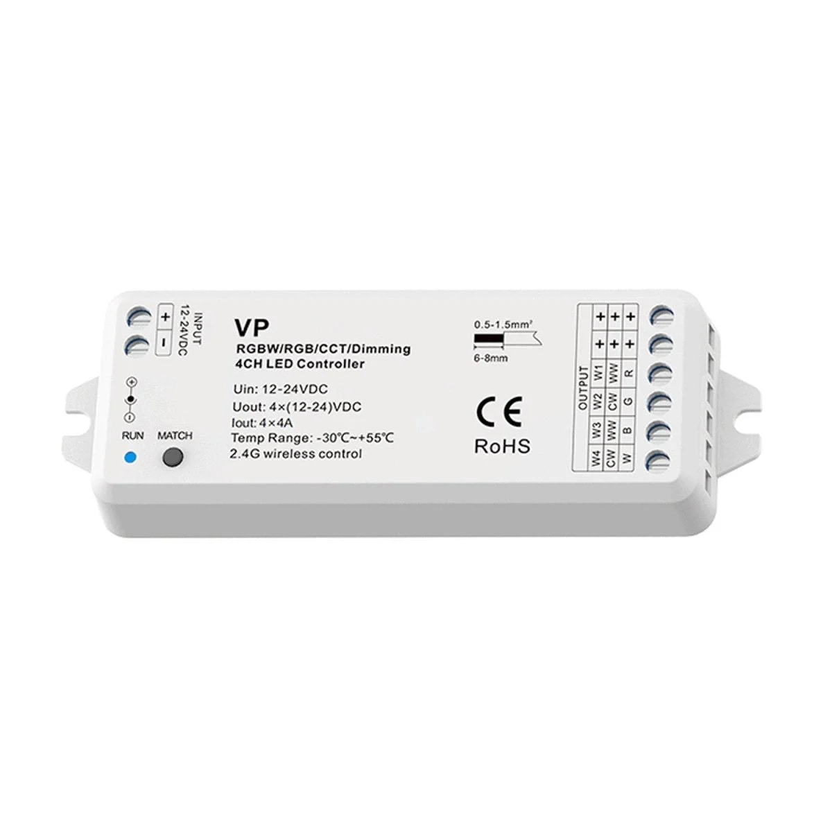 Controlador Monocolor / CCT/ RGB/ RGBW 12-24V DC - 4 canales - 4A/canal - RF 2.4GHz - Skydance