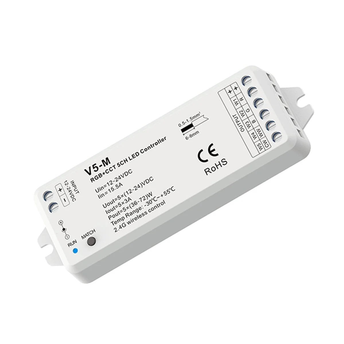 Controlador RGB + CCT 12-24V DC - 5 canales - 3A/canal - RF 2.4GHz - Skydance