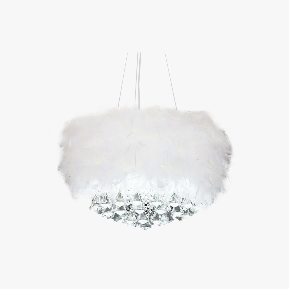 O'Moore Moderna Redonda Cristal/Pluma Lámpara Colgante Blanca