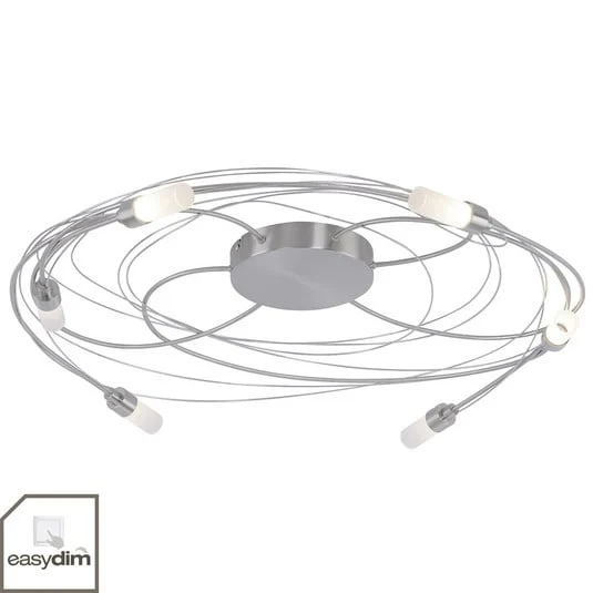 Plafón Nelia, LED 6 luces Ø 60 cm acero