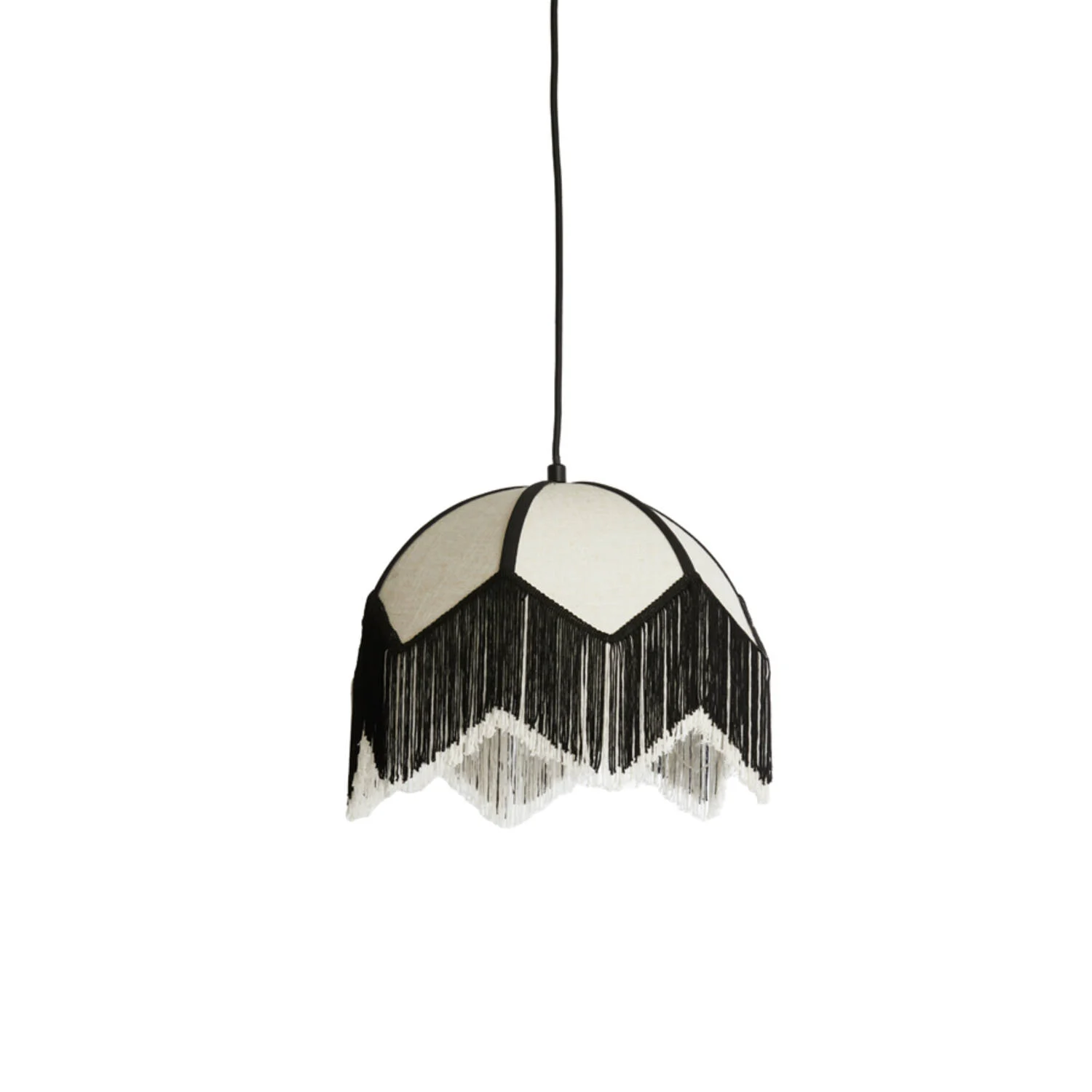 Suspensión decorativa blanca y negra con acabado en flecos Light & Living Sulina