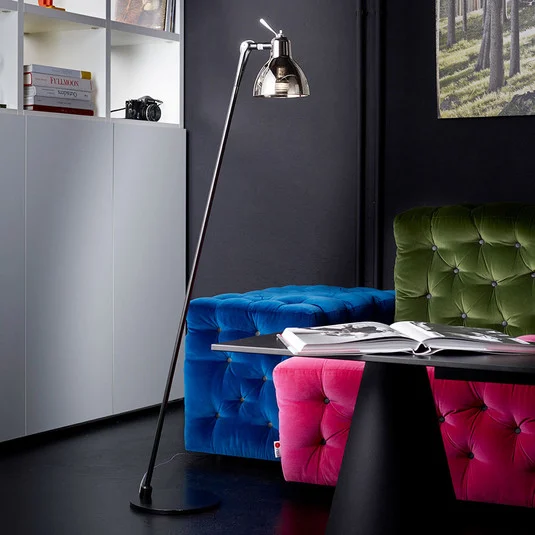 Lámpara de pie Rotaliana Luxy F0 Glam, negro/humo, cristal