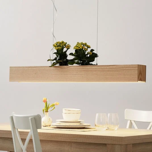Lámpara colgante LED Ash, pantalla de madera clara
